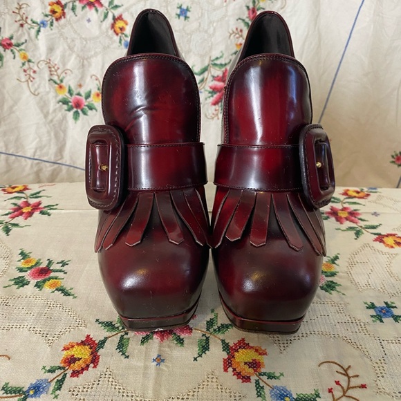 SOLD!! MIU MIU OXBLOOD RED LOAFER PLATFORM HEELS - Picture 3 of 6